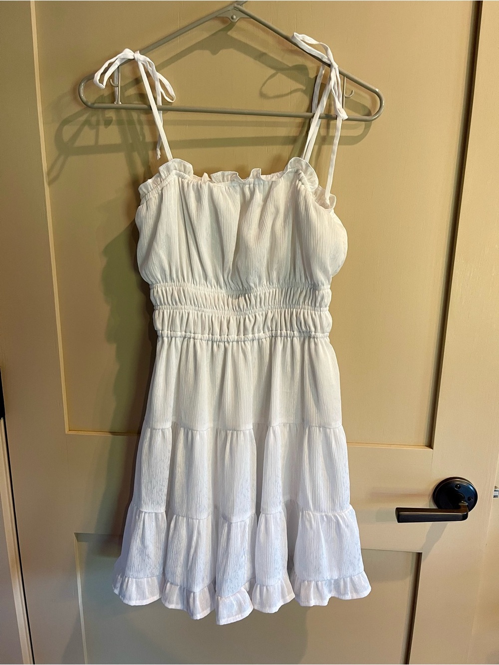 Altar'd State White Tie-Shoulder Tiered Mini Sundress
